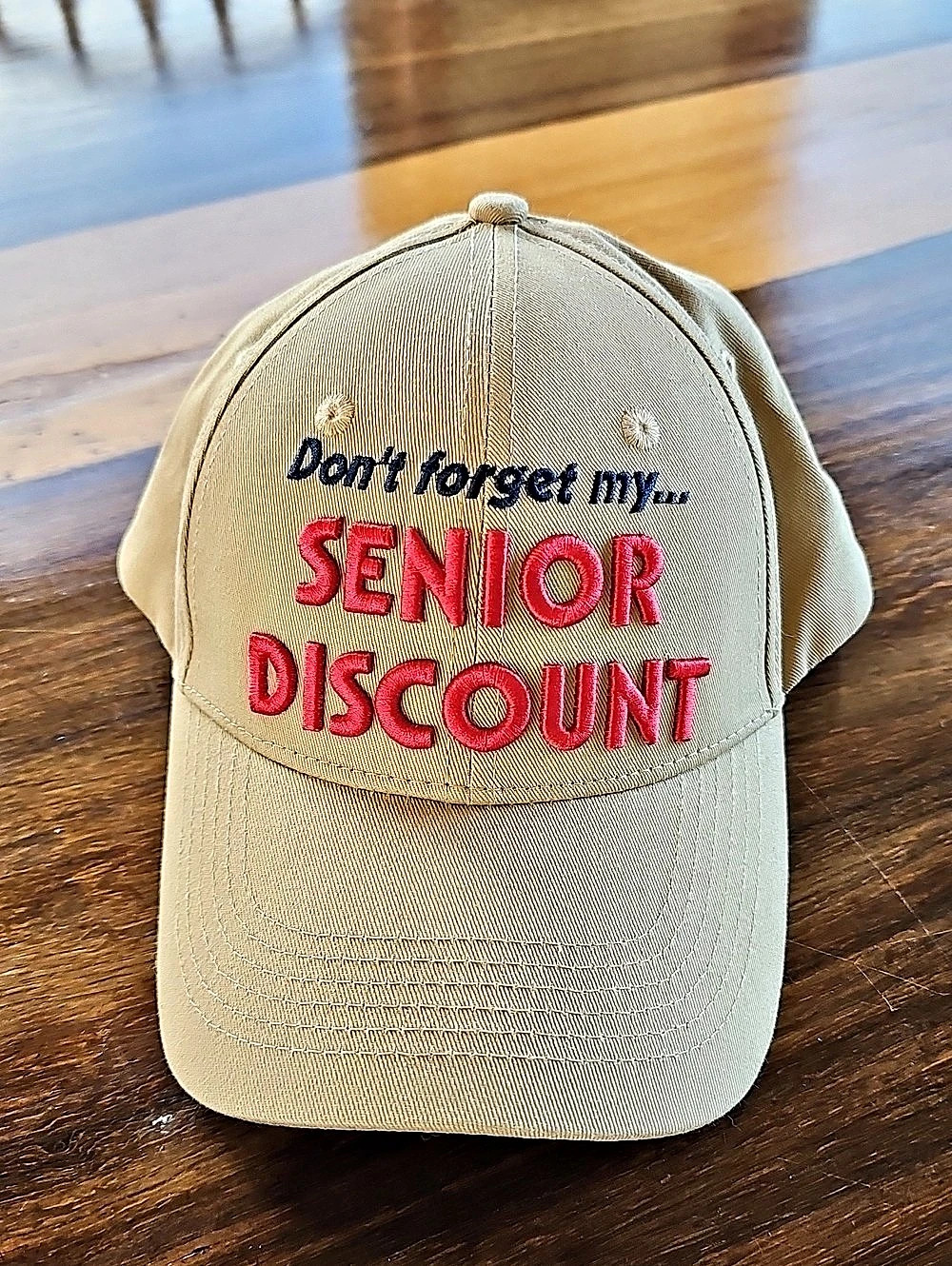 "Don't Forget My Senior Discount" Khaki Baseball Cap Gag Gift